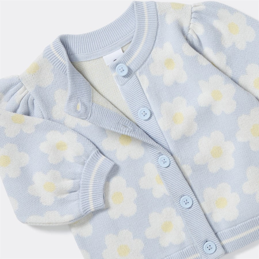 Baby Daisy Print Cardigan - Blue