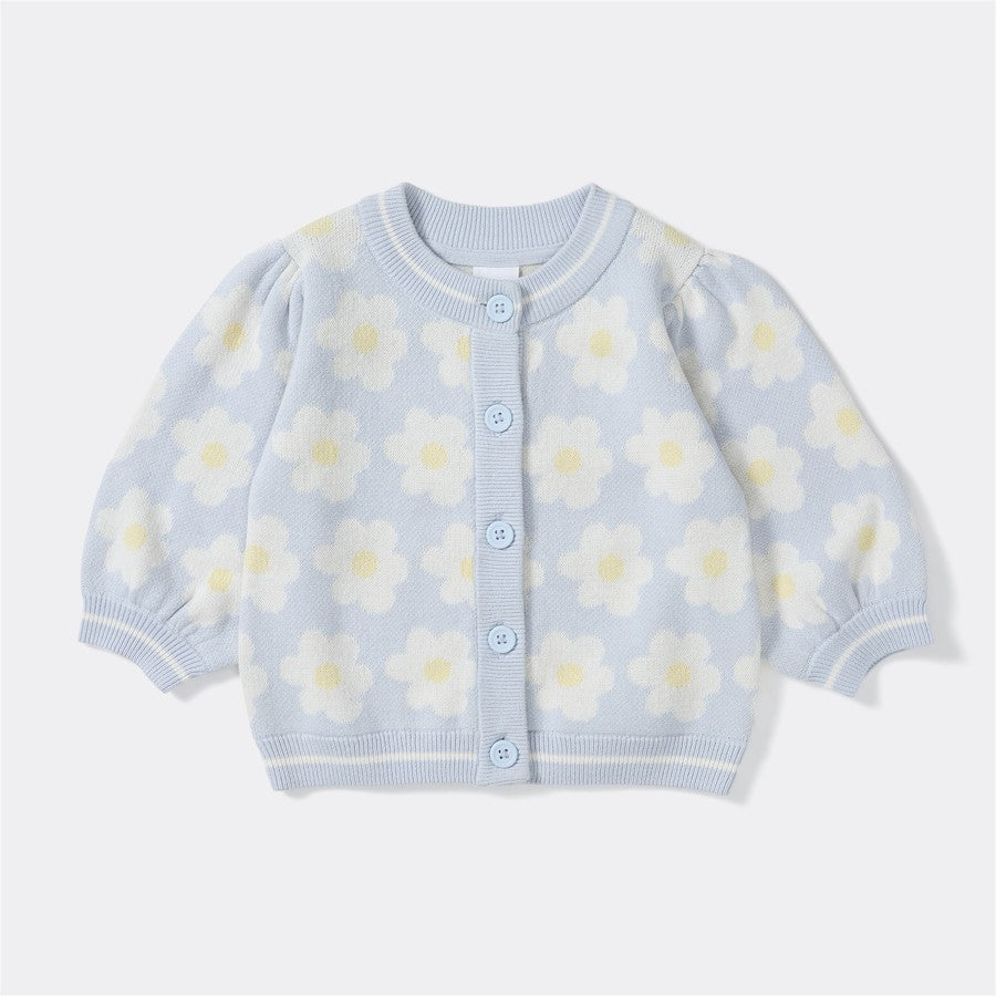 Baby Daisy Print Cardigan - Blue