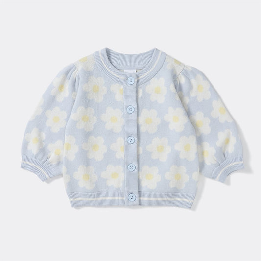 Baby Daisy Print Cardigan - Blue