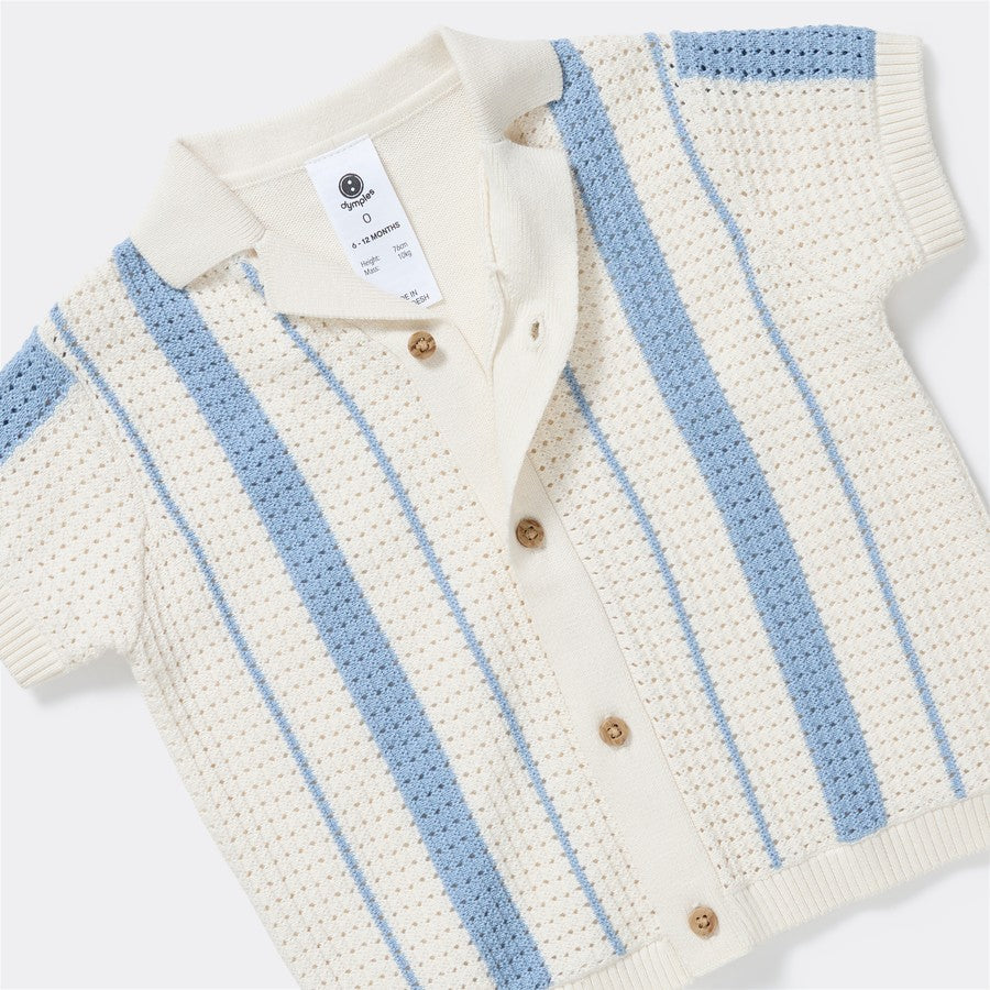 Baby True Knit Shirt - Blue & White