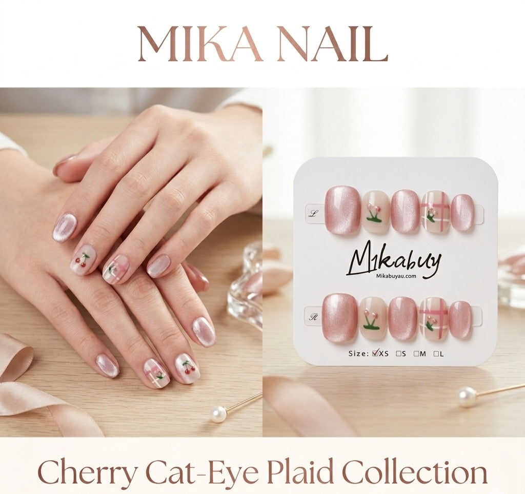 Short Squoval - Cherry Cat-Eye Plaid (S)