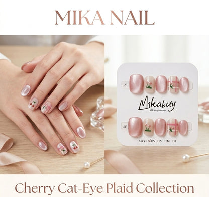 Short Squoval - Cherry Cat-Eye Plaid (S)