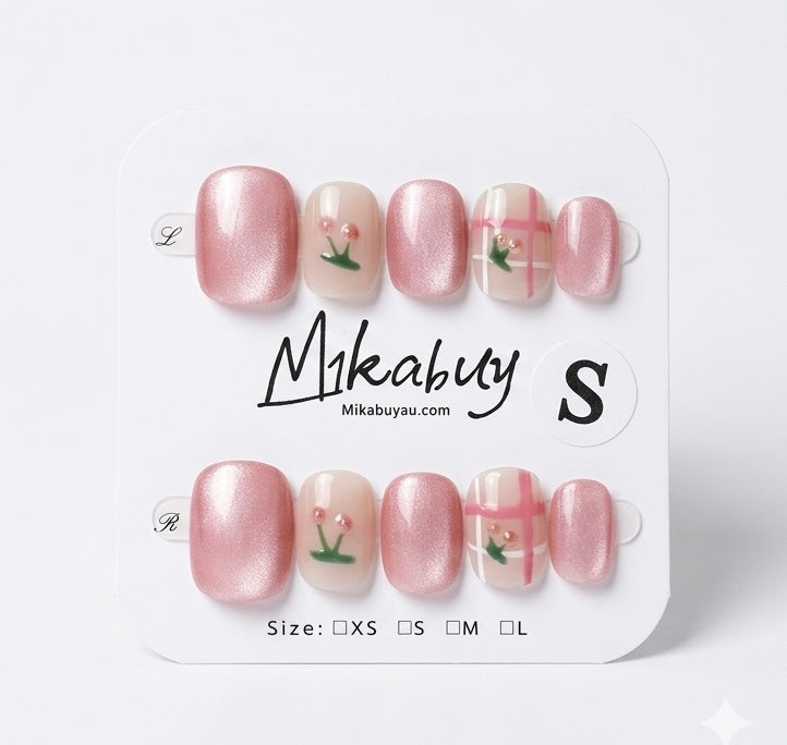 Short Squoval - Cherry Cat-Eye Plaid (S)