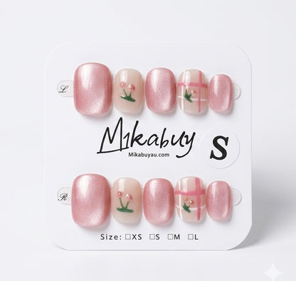 Short Squoval - Cherry Cat-Eye Plaid (S)