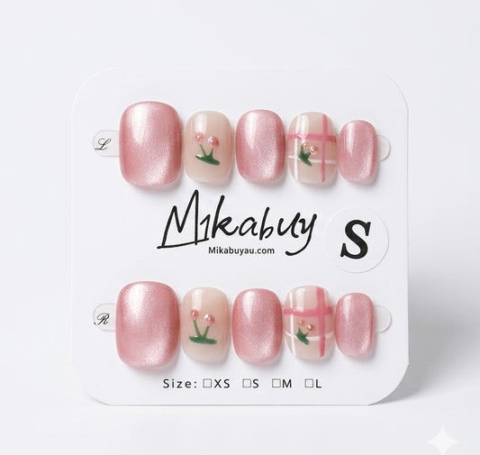 Short Squoval - Cherry Cat-Eye Plaid (S)
