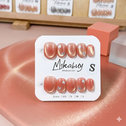 Short Squoval - Peach Coral Cat-Eye Bliss (S)