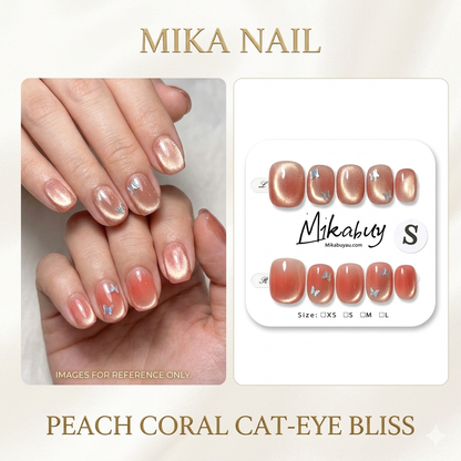Short Squoval - Peach Coral Cat-Eye Bliss (S)