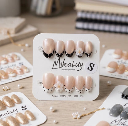 Short Oval - Black & White French Dot (S)